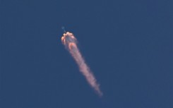 The EarthCARE satellite on a SpaceX Falcon 9 rocket is seen after launching from Vandenberg Space Force base in Lompoc, California