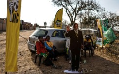 A cardboard cutout of African National Congress leader and South African President Cyril Ramaphosa during the campaign for this week's elections