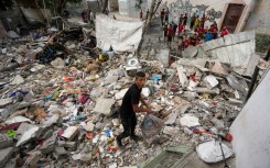 The aftermath of overnight Israeli bombardment in Nuseirat, in the central Gaza Strip