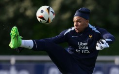 Kylian Mbappe in training with the France team at their Clairefontaine base last week