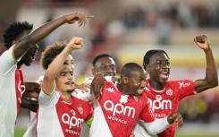 Monaco's Malian midfielder Mohamed Camara (2R) taped over an anti-homophobia logo in their final Ligue 1 game of the season against Nantes on May 19