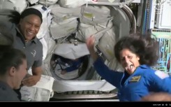 Astronaut Suni Williams, seen on the right, performed a short dance to celebrate her third arrival on the ISS