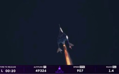 This still image taken from a video from Virgin Galactic on August 10, 2023, shows the launch of Virgin Galactic's private astronaut mission Galactic 02, at Spaceport America in Truth or Consequences, New Mexico