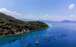 Fish farms off the Greek island of Poros