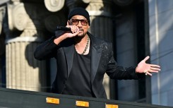 US actor Will Smith raps from a bus at the premiere of 'Bad Boys: Ride or Die' at the TCL Chinese Theatre in Hollywood, California