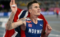 Champion: Norway's Jakob Ingebrigtsen celebrates winning the men's 1500m final 