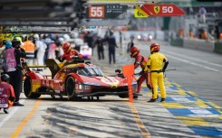 Ferrari, aiming for back-to-back wins, in the pits during Thursday qualifying at Le Mans  