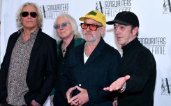 R.E.M. band members Peter Buck, Mike Mills, Michael Stipe and Bill Berry attend the Songwriters Hall of Fame 2024 induction and awards gala, where they delivered a surprise performance