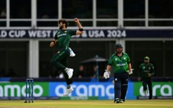 Pakistan's Shaheen Afridi celebrates after he bowls Ireland's Andy Balbirnie during Sunday's T20 World Cup game at Lauderhill