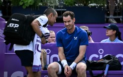 Andy Murray (R) was forced to retire against Jordan Thompson at Queen's after a medical time-out