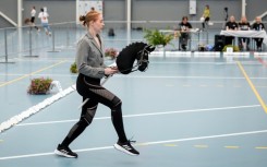 Giddy up: A rider takes part in a dressage event at the Finnish Hobbyhorse Championships 