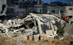 Destroyed buildings in southern Gaza's main city of Khan Yunis, where Israeli forces struck after a rocket barrage