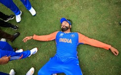 Rohit Sharma lays on the ground after India won the ICC men's Twenty20 World Cup 2024 against South Africa in June