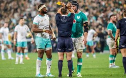 Ireland Caelan Doris (R) was shown a second half yellow card in Durban