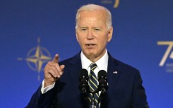 US President Joe Biden corrected himself after accidentally introducing  Ukraine's President Volodymyr Zelensky (R) as Russia's President Vladimir Putin during the Ukraine Compact initiative on the sidelines of the NATO summit in Washington