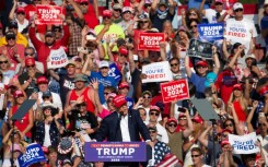 Former US President Donald Trump speaking moments before shots were fired at a rally in Pennsylvania