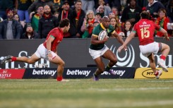 South Africa winger Makazole Mapimpi (C) scored three tries against Portugal in Bloemfontein