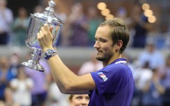 New York triumph: Daniil Medvedev celebrates with the trophy after winning the 2021 US Open 