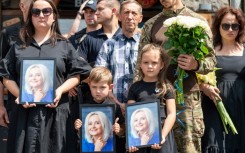 Mourners at the funeral of Iryna Farion in Lviv on July 22, 2024