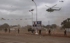 Soldiers in Bangui are pictured during a military parade held to celebrate the 64th anniversary of Central African Republic independence in December 2022