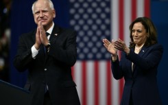 US Vice President and 2024 Democratic presidential candidate Kamala Harris introduces her running mate Minnesota Gorvernor Tim Walz