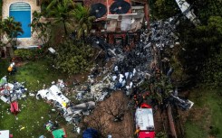 Aerial view of the wreckage of Voepass Flight 2283 in Venhedo, Brazil