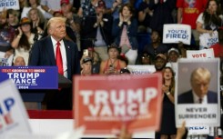 Donald Trump speaks during a campaign rally at the Georgia State University Convocation Center in Atlanta, Georgia, on August 3, 2024