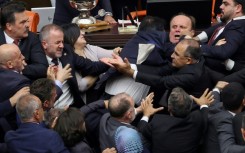 Footage posted online showed the brawl and then staff cleaning blood stains from the parliament floor afterwards