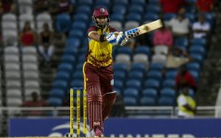 Nicholas Pooran of West Indies hits a six during the T20i win against South Africa at the Brian Lara Cricket Academy Stadium in Trinidad and Tobago on August 23, 2024