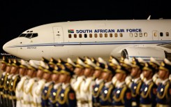 An airplane carrying South African President Cyril Ramaphosa arrives in Bejing ahead of the 2024 Summit of the Forum on China-Africa Cooperation