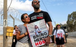 Jonathan Polin and Rachel Goldberg, parents of Hersh Goldberg-Polin, during a demonstration near Kibbutz Nirim in southern Israel on August 29, 2024