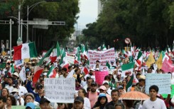 Opponents of Mexican President Andres Manuel Lopez Obrador's judicial reforms protest in the capital