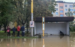 The floodwater was rising throughout Sunday in Opava