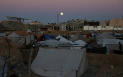 Tents sheltering displaced Palestinians at a makeshift camp in southern Gaza's Khan Yunis