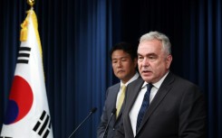 Kurt Campbell, now the US deputy secretary of state, speaks next to senior South Korean official Kim Tae-hyo in Seoul in July 2023