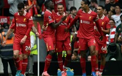 Liverpool forward Darwin Nunez (centre) celebrates after scoring against Bournemouth