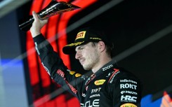 See you?: Max Verstappen on the podium after the Singapore Grand Prix