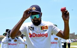 Sri Lanka's Prabath Jayasuriya celebrates his six wickets as New Zealand were 88 all out in Galle