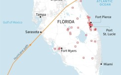 Map showing tornado reports between Oct 9 at 1200 GMT and Oct 10 at 1159 GMT, according to the US Storm Prediction Center, and Hurricane Milton's path, according to the National Hurricane Center