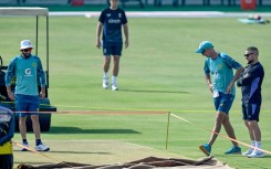 Head coaches Brendon McCullum and Jason Gillespie inspect the Multan pitch condemned as "a road" during the first Test between England and Pkaistan