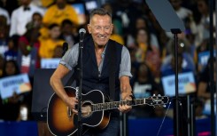 US singer-songwriter Bruce Springsteen performs during a campaign event for US Vice President and Democratic presidential candidate Kamala Harris in Georgia