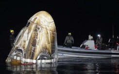 The SpaceX Dragon Endeavour spacecraft shortly after splashing down in the Gulf of Mexico off Florida