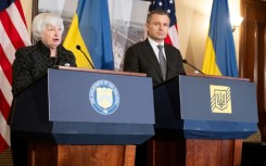 US Treasury Secretary Janet Yellen (left) signed a statement with her Ukrainian counterpart Sergii Marchenko (right) marking their intent to enter into the loan