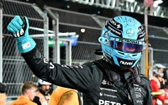 Fast show: Mercedes' George Russell celebrates securing pole position 