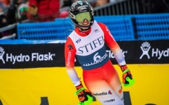 Switzerland's Camille Rast celebrates her victory in the women's World Cup slalom at Killington