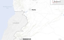 Map of southwest Syria locating the cities of Damascus, Homs and Hama