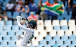 Marco Jansen celebrates hitting the four that gave South Africa victory against Pakistan to book their place in the World Test championship final