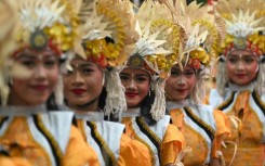 Balinese traditional dancers welcomed in the sun of 2025