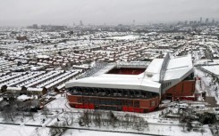 Liverpool's Anfield Stadium coated in snow ahead of Sunday's clash with Manchester United